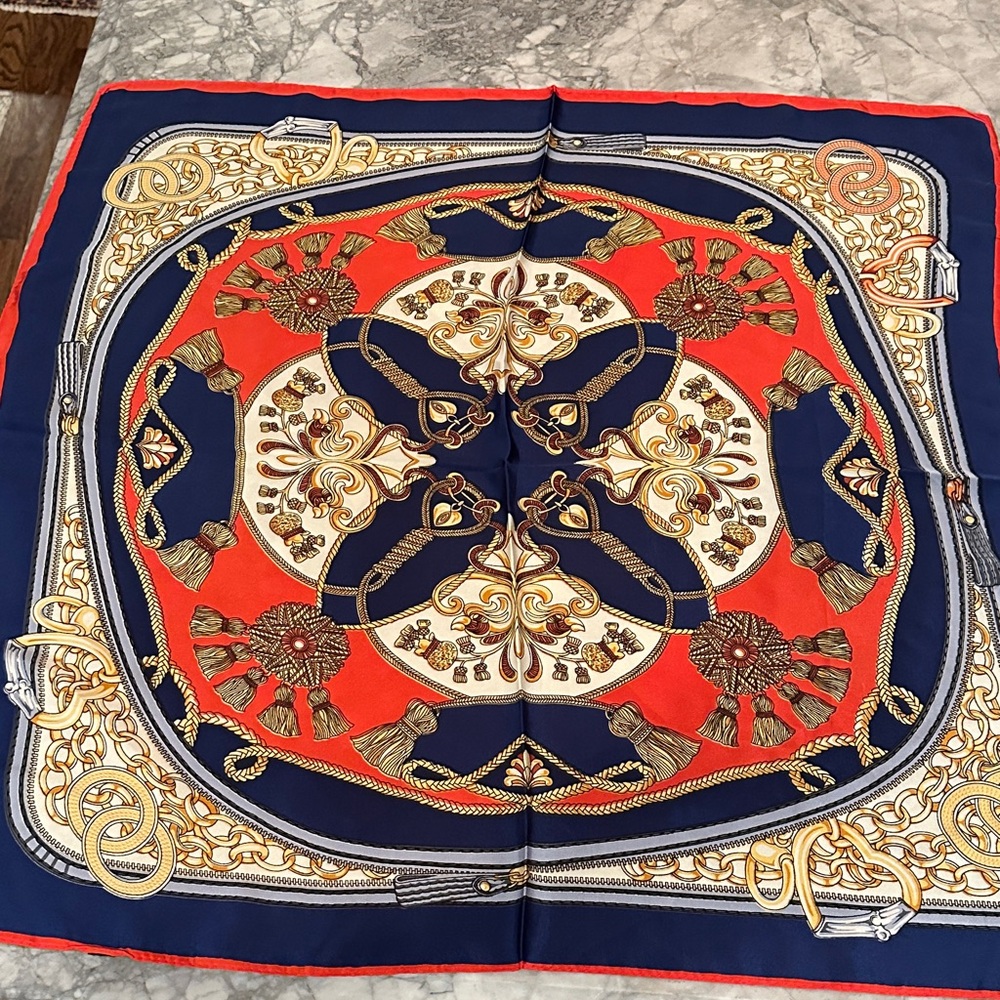 Elegant Red and Navy Silk Scarf